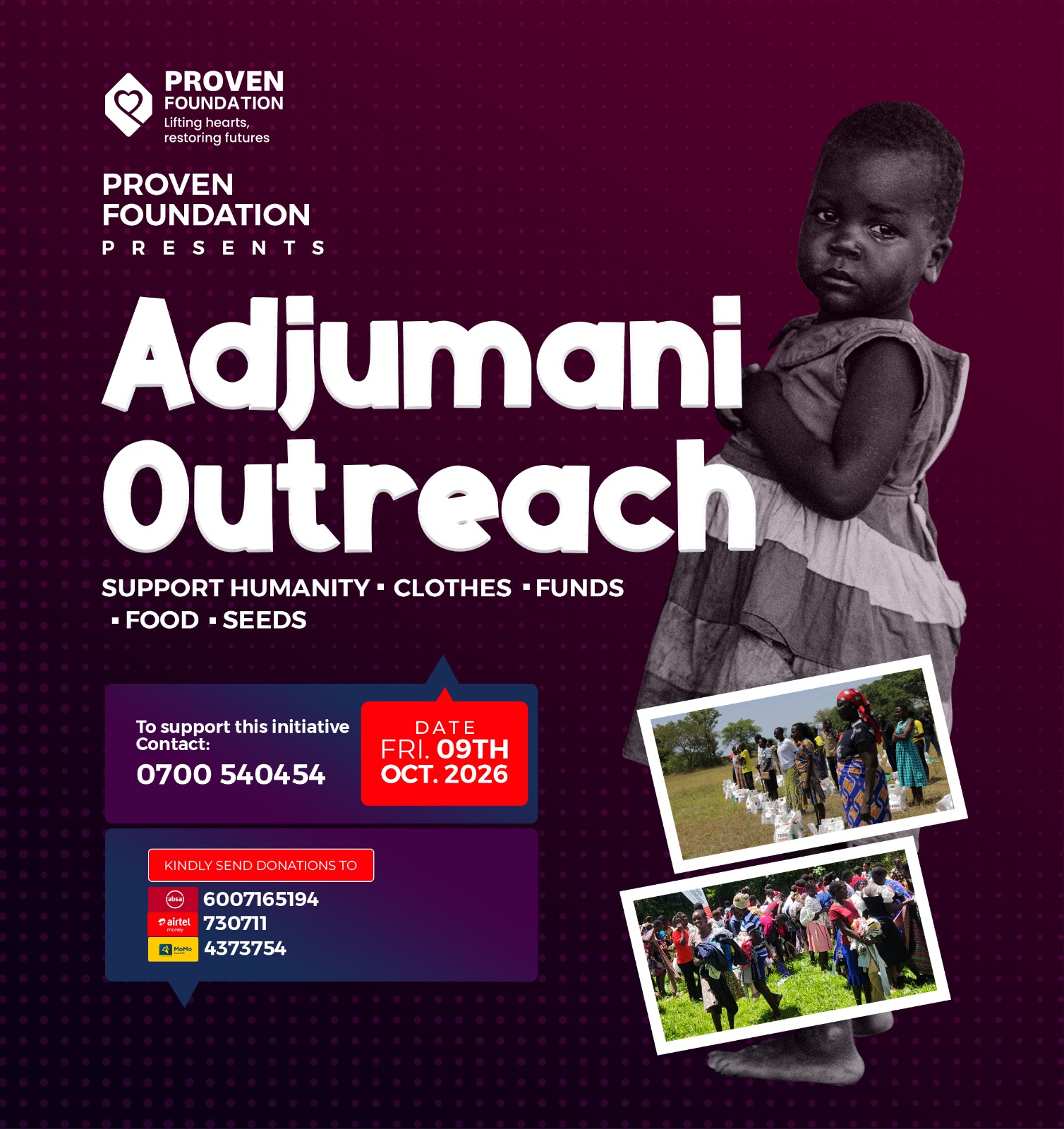 Join Proven Foundation on October 9th, 2026, to provide food, education, skills, and dignity to the most vulnerable families in northern Uganda